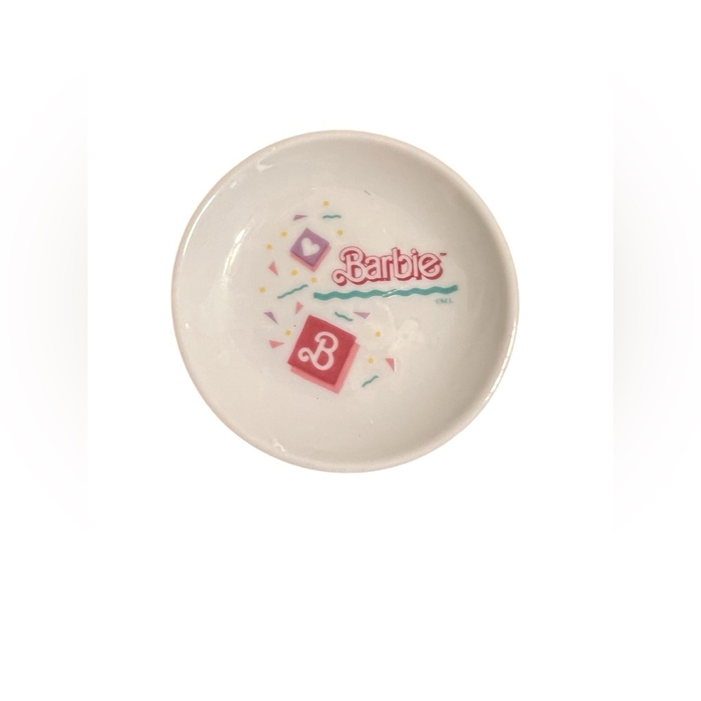 Barbie Ceramic Tea Set 15 Piece Mini Cups Saucers Plates 1989 Chilton Globe Inc. - Picture 6 of 6